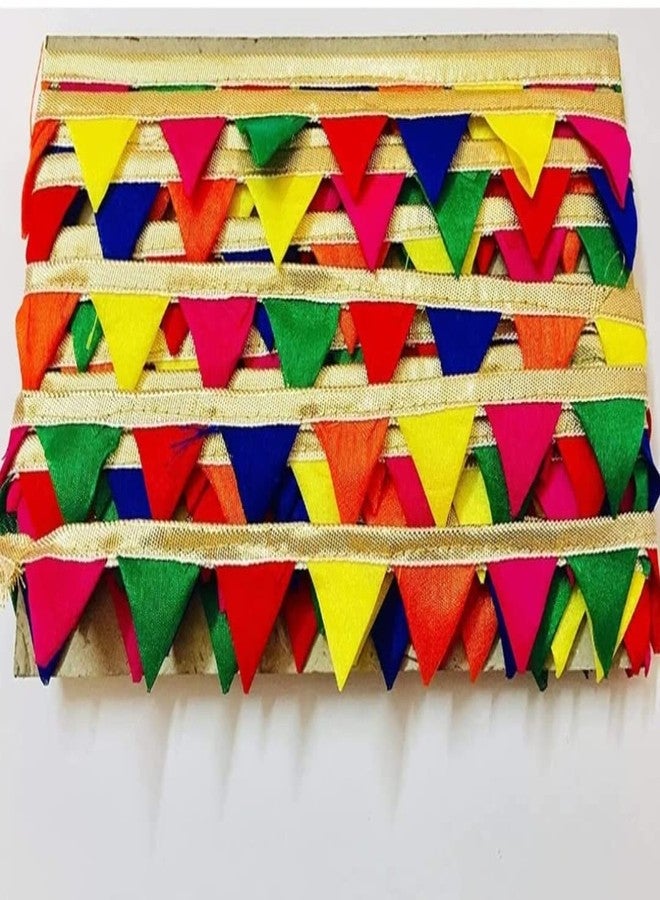 Anida Multi Colour Trim, Indian Multi-Color Triangles Lace Trim with Gota Strips Border, Festive Wedding Saree Border 9 Meter - Image 2